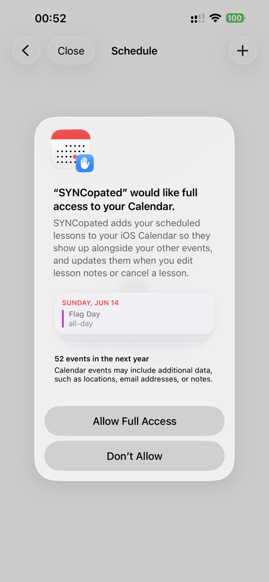 A SYNCopated lesson mirrored into the iOS Calendar.
